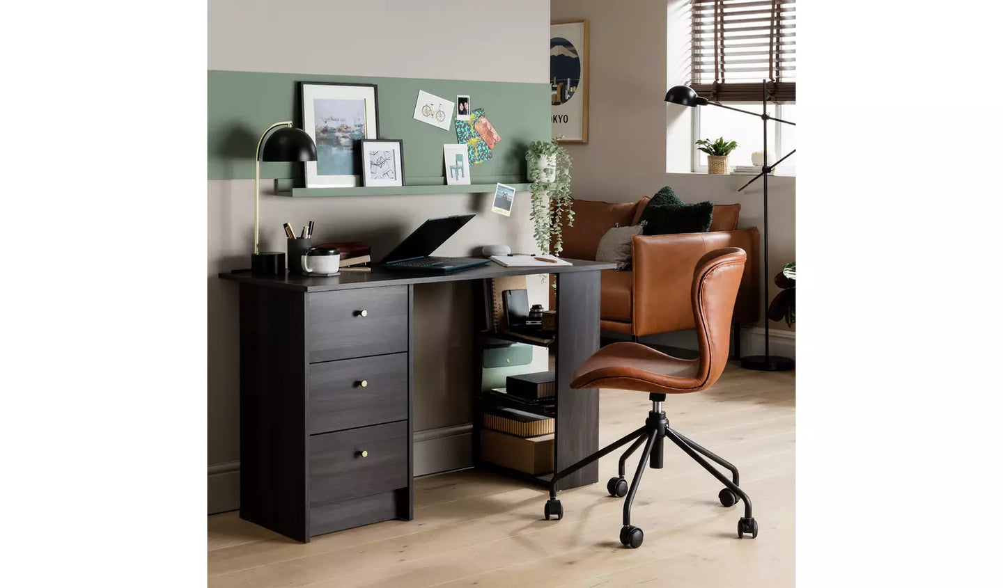 Assembled Malibu 3 Drawer Office Desk - Black & Brown
